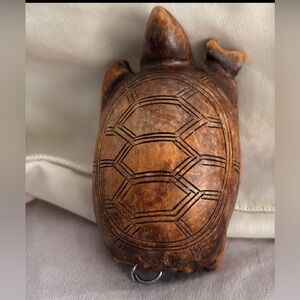 Vintage Wooden Netsuke of a turtle and wizard